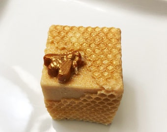 Honey Bee Soap with Glitter and Honeycomb Design - Handmade Gift for Beekeepers