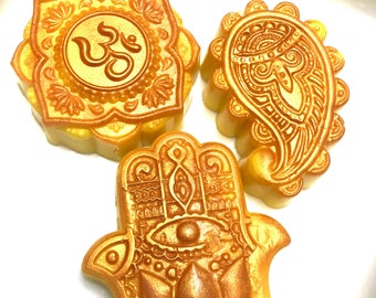 Yoga Soap, Hamsa, Mendhi, Om, Chakra, Goddess Hands, Evil Eye Defense, Bar Soap, Spiritual Gifts, Mantra