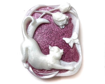 Cat Soap, Kitty Soap, Valentine Kitty, Pink Soap, Valentine Decor, Glitter Soap, Pet Lover, Kitten Soap