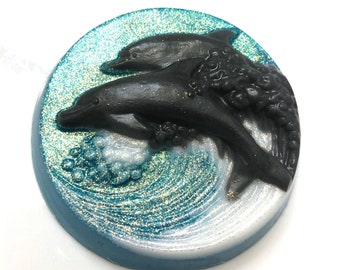 Dolphins Riding Wave Glitter Soap Bar - Nautical Ocean Decor Accent