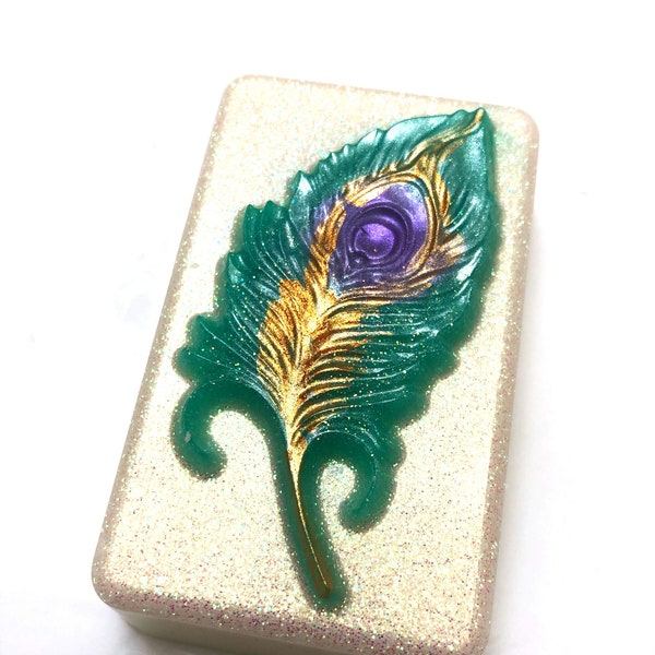 Peacock Soap, Peacock Feather, Rectangle Soap, Bird Decor Soap, Hand Painted  Soap, Vegan Bath Products, Artisan Soap, Novelty Gifts