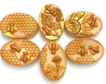 Oval Honey Bee Soap, Gold Mica Accents, Handmade Glycerin Soap
