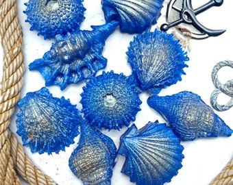 Sparkling Sea Shell Soap Set - Glittery Beach House Decor - 9 Pieces