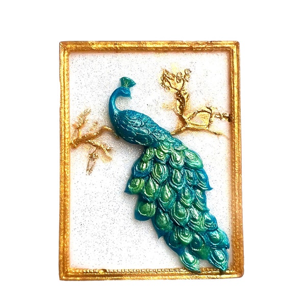 Hand Painted Peacock Rectangle Soap - Asian Inspired Artisan Soap for Bird Bath Decor and Elegant Bathroom Decoration