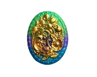 Peacock Oval Soap with Hand Painted Gold Relief - Luxurious Bathroom Decoration, Order in your preferred Fragrance