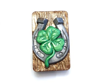 Good Luck Charm Horse Theme Soap with 4 Leaf Clover Inside Horseshoe - Perfect for St. Patrick's Day or a Horse Enthusiast