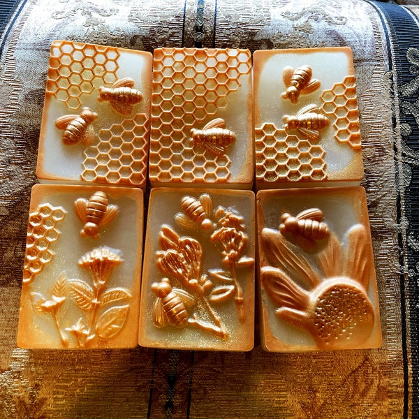 Bee Soap, Rectangle Honey Bee Soap, Honey Bee Decor, Mother's Day Soap, Honeycomb, Custom Scented, Garden Decor