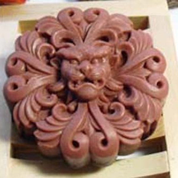 3 oz Handmade Vegan Coffee Bean Massage Soap - Cedar and Saffron Asian Lion - Masculine