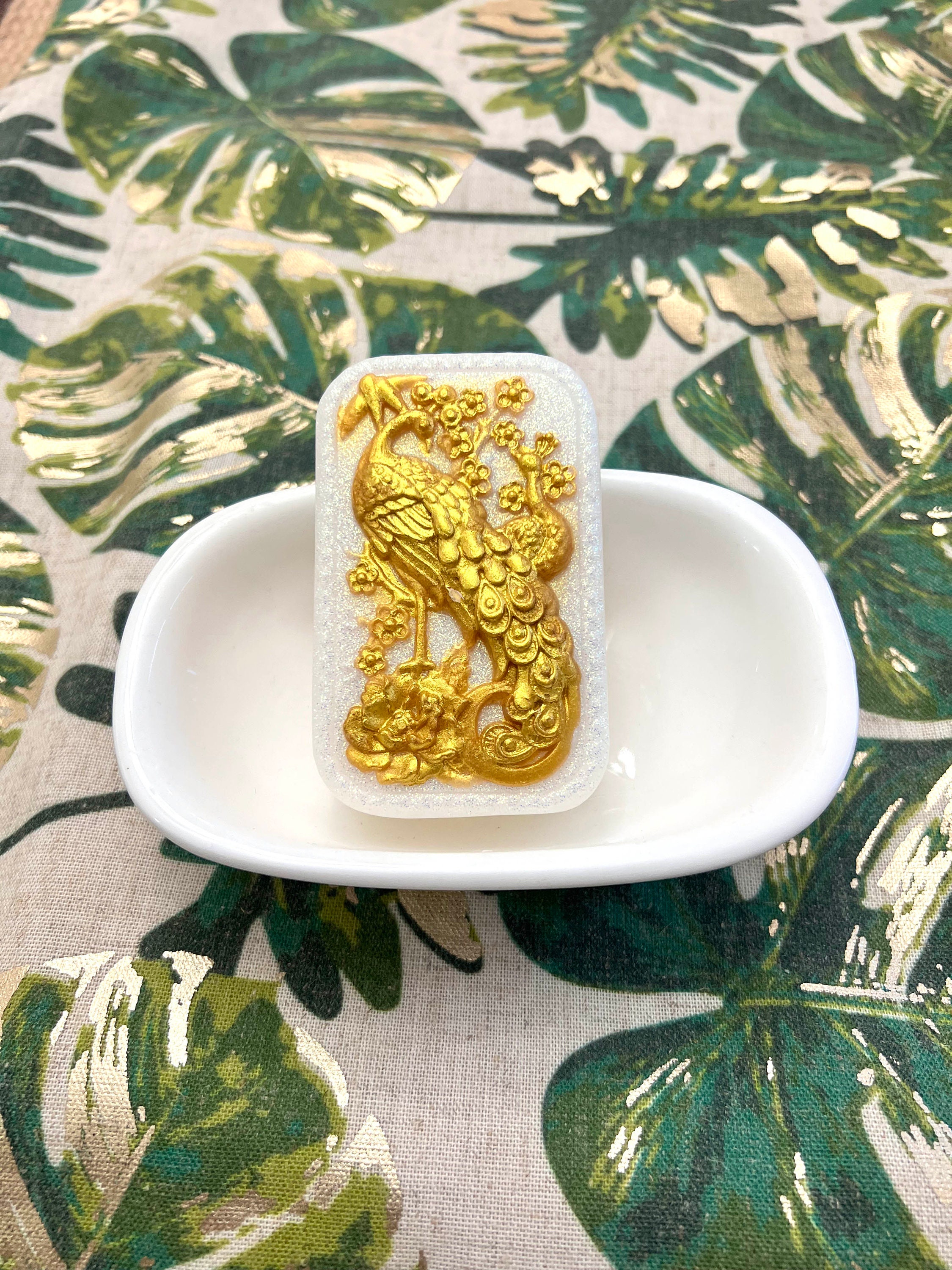 Luxurious Golden Peacock Relief Soap Bar - Perfect for the Peacock Lover's Bathroom Decor