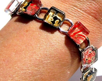Phantom. A Kimono Cube Glass Tile Bracelet by GamiWorks - Red Black