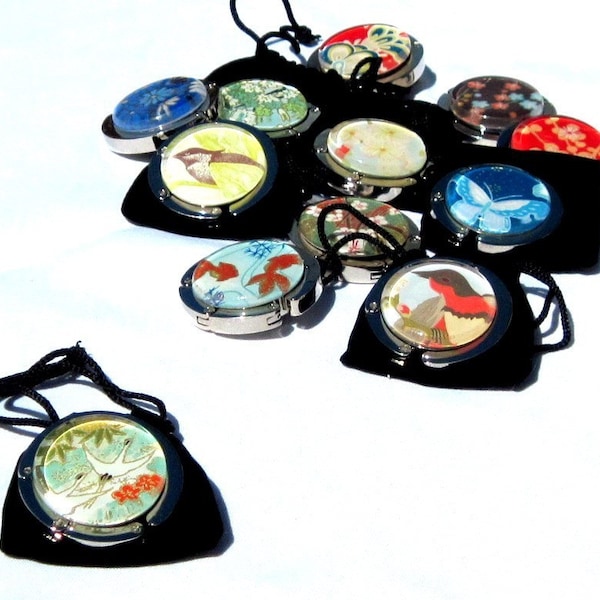 Geisha Gem Purse Hooks - Party 6 Pack - Verre à main assorti et Chiyogami japonais Purse ou Bag Hangers