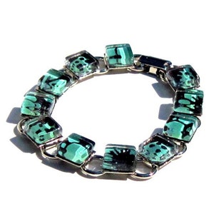 Chocolate Brown and Aqua Glass Bracelet. A Kimono Cube Glass Tile Bracelet by Gamiworks : Mineral image 3