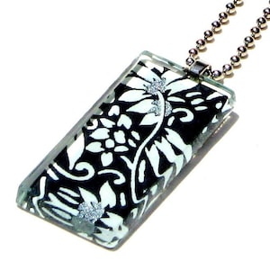 black and white pendant necklace - glass and Japanese chiyogami necklace pendant