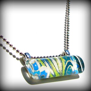 Lime Green and Blue Necklace. Art Pendant. Glass Bar Pendant: Under The Sea image 2