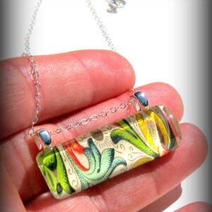 Lime Green and Blue Necklace. Art Pendant. Glass Bar Pendant: Under The Sea image 4