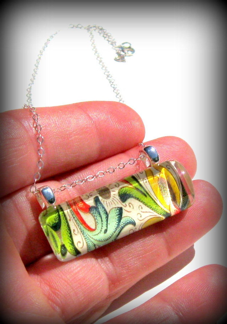 Lime Green and Blue Necklace. Art Pendant. Glass Bar Pendant: Under The Sea image 4