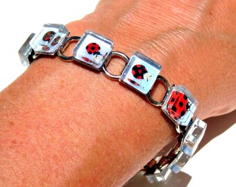 Lady Bug Family. A Kimono Cube Glass TiIe Bracelet by Gamiworks