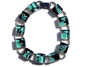 Chocolate Brown and Aqua Glass Bracelet. A Kimono Cube Glass Tile Bracelet by Gamiworks : Mineral