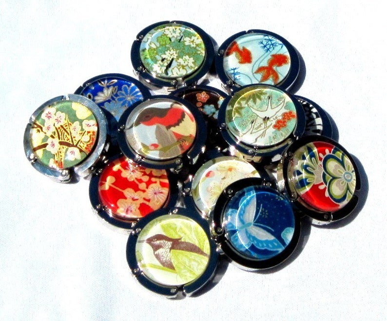 Purse Hooks Party 6 Pack Assorted Designs Japanese Chiyogami Geisha Gem Purse Hangers image 4