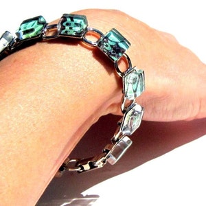 Chocolate Brown and Aqua Glass Bracelet. A Kimono Cube Glass Tile Bracelet by Gamiworks : Mineral image 2