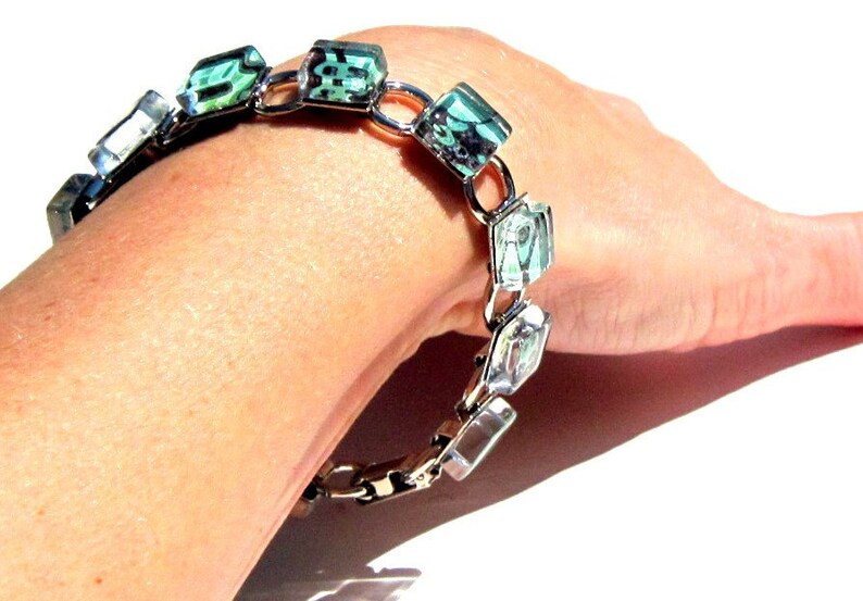 Chocolate Brown and Aqua Glass Bracelet. A Kimono Cube Glass Tile Bracelet by Gamiworks : Mineral image 2