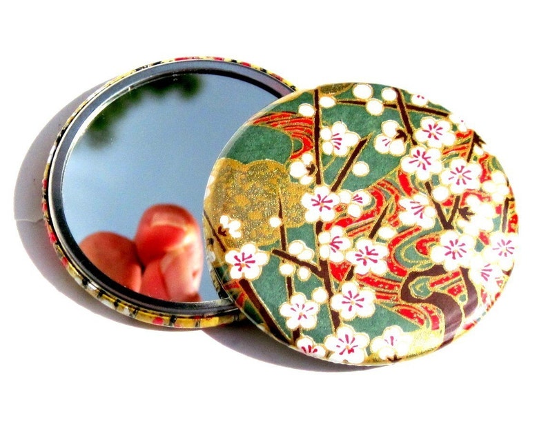 Buy 3 Get The 4th Free Love Birds Pocket Mirror Japanese chiyogami mirror and gift bag image 2