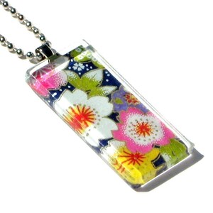 colorful sakura pendant necklace glass and Japanese chiyogami suddenly spring image 2