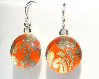 regal tangerine geisha gem danglies - glass and Japanese chiyogami earrings with eco friendly Argentium sterling silver