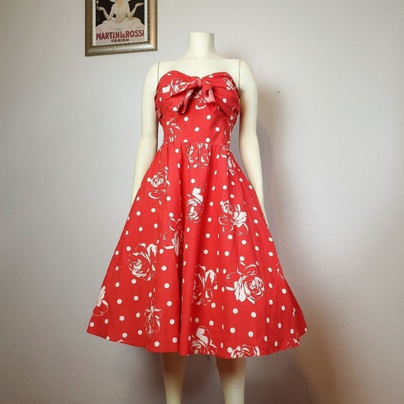 Vintage 80s does 50s Red Full Skirt Dress