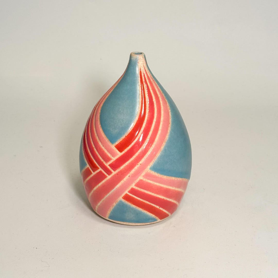 Handmade Colorful Pottery Bud Vase: Modern Woven Design - Etsy