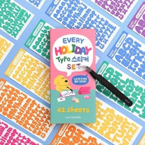 Pegatinas de letras en coreano/inglés + juego de pegatinas numéricas / 7321 pegatinas tipográficas para cada día festivo / Pegatinas de letras de papelería coreana
