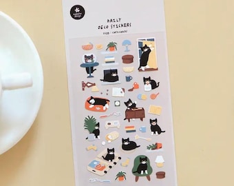 Suatelier Stickers No. 1139 "Cat's Catch" - Daily Deco Stickers for Planner Lover Gift Idea for Journaling Korean Stationery