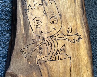 Groot wood burning sign live edge