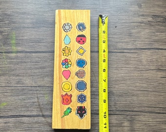Pokémon Kanto and Johto badges wood burning wall decor