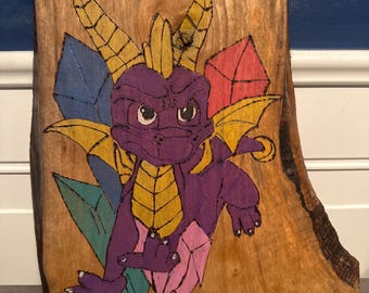 Spyro the dragon wood burning on live edge