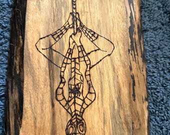 Spider-Man wood burning sign live edge