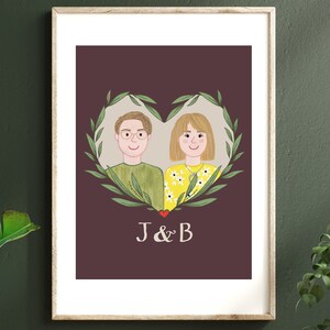 Custom Couple Portrait, Personalised Couple Portrait, Hand Painted Couple Portrait, Digital Print Portrait, Couple and Pet Portrait image 6