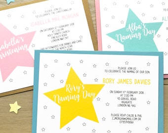 Personalised Christening Invitations, Baptism Custom Invitations, Naming Day Invitations for Boys or Girls