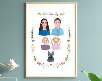 Family Portrait Illustration, Custom Family Portrait, Family Portrait  From Photo