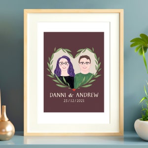 Custom Couple Portrait, Personalised Couple Portrait, Hand Painted Couple Portrait, Digital Print Portrait, Couple and Pet Portrait image 5