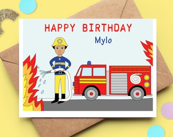 Carte d’anniversaire d’enfant pompier personnalisée