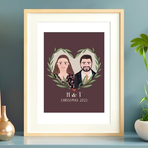 Custom Couple Portrait, Personalised Couple Portrait, Hand Painted Couple Portrait, Digital Print Portrait, Couple and Pet Portrait image 4