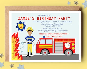 Personalised Firefighter Birthday Party Invitations