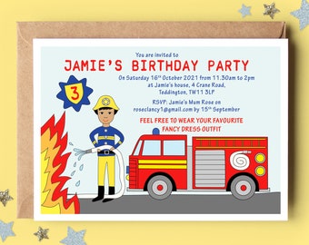 Personalised Firefighter Birthday Party Invitations