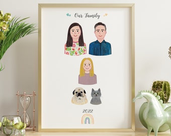 Hand Painted Custom Family Portrait, Mother's Day gift