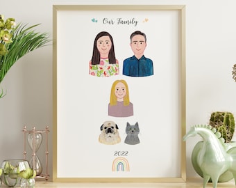 Hand Painted Custom Family Portrait, Mother's Day gift