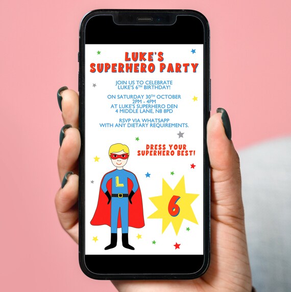 Personalised Superhero Birthday Party Invitation Digital Download.