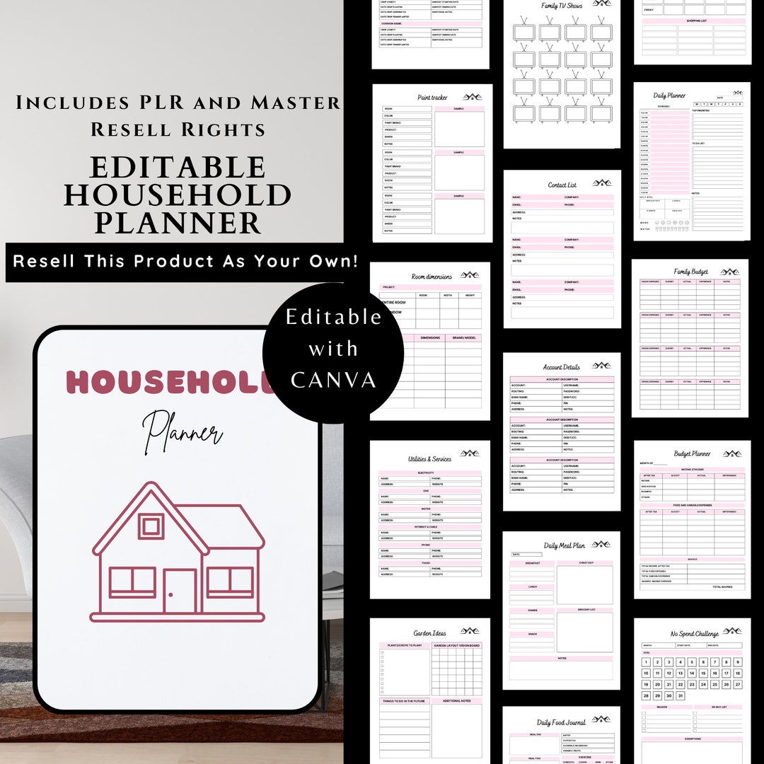 Household Planner MRR PLR Printable Household Management Binder ...