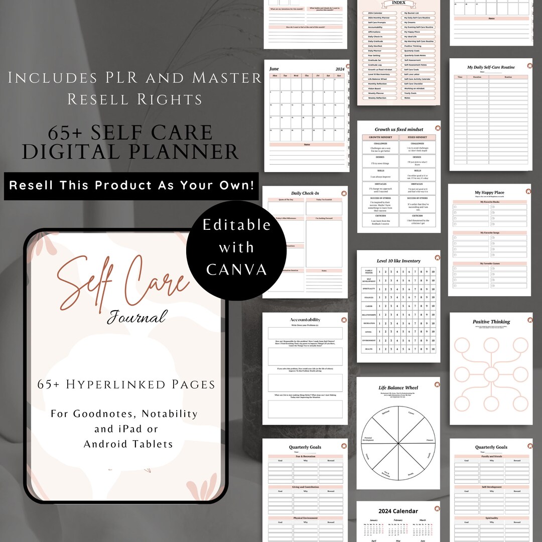 PLR MRR Self Care Planner Digital Planner Goodnotes Notability Planner ...