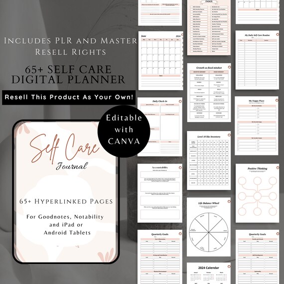PLR MRR Self Care Planner Digital Planner GoodNotes Notability Planner Daily Planner Mental Health Mindfulness Healing Anxiety Self Love